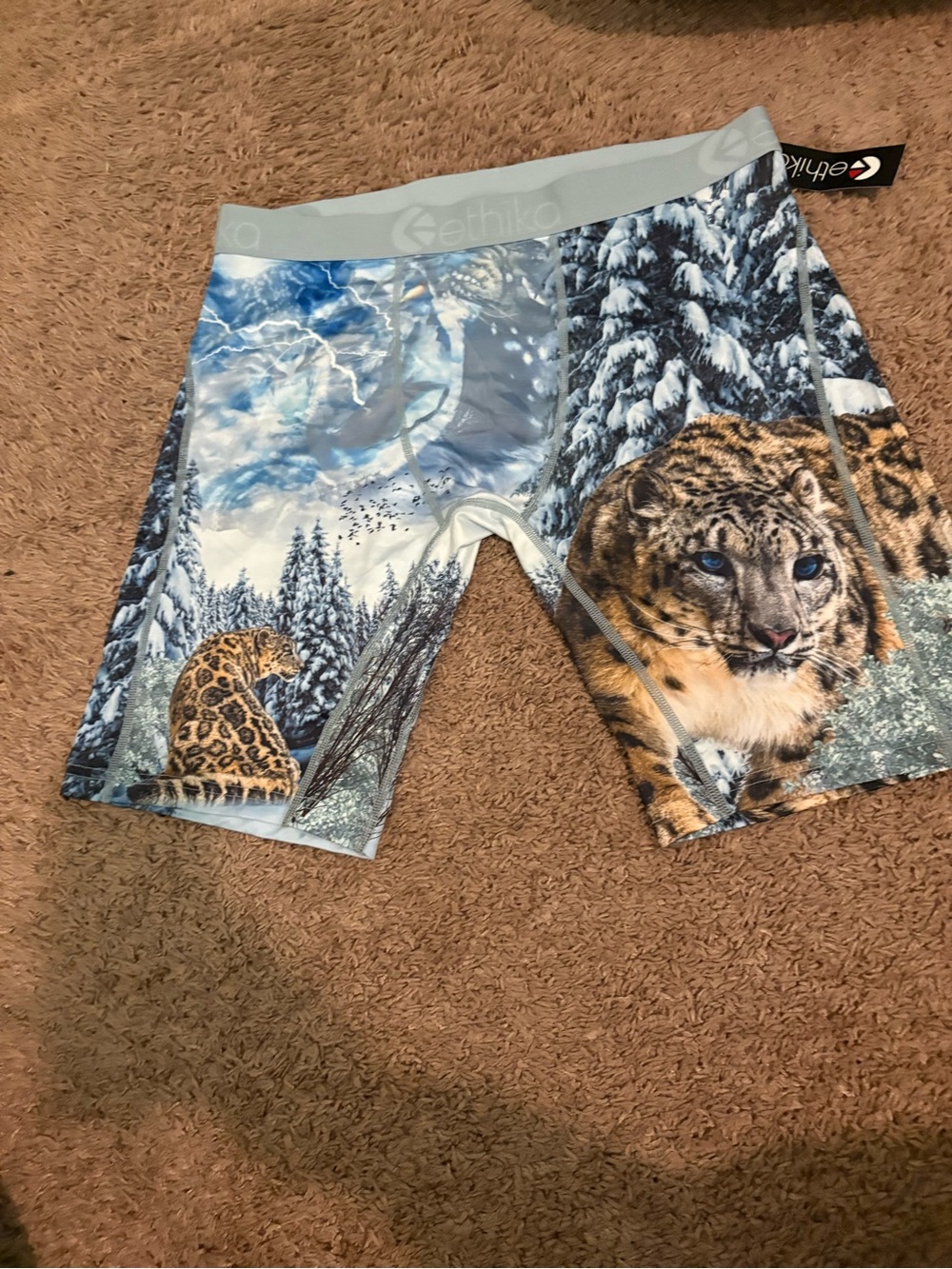 ethika Boxer Briefs in Light Blue with Snow Leopard Graphic